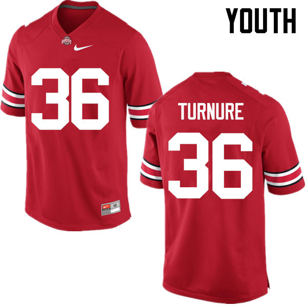 Ohio State Buckeyes Zach Turnure Youth #36 Red Game Stitched College Football Jersey